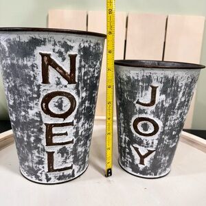 Farmhouse Rustic “Noel” and “Joy” Metal Buckets